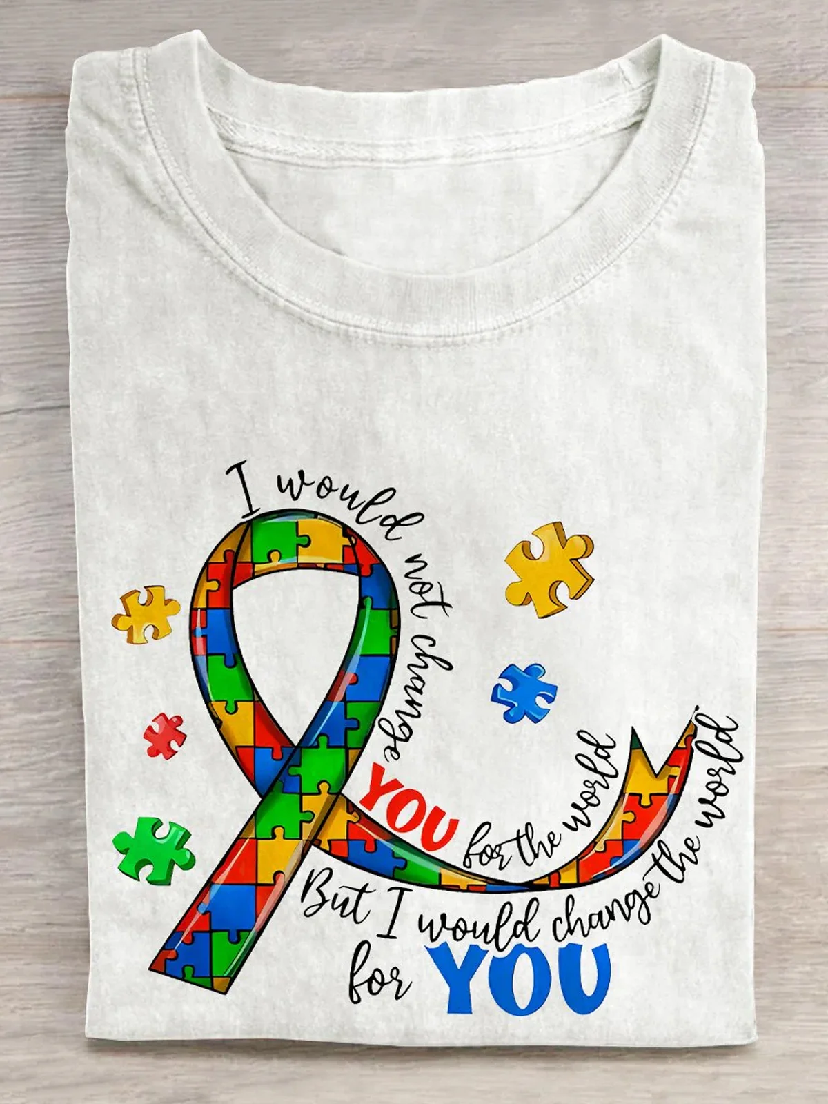 Crew Neck Cotton Casual ASD WAAD Autism Awareness Month T-Shirt