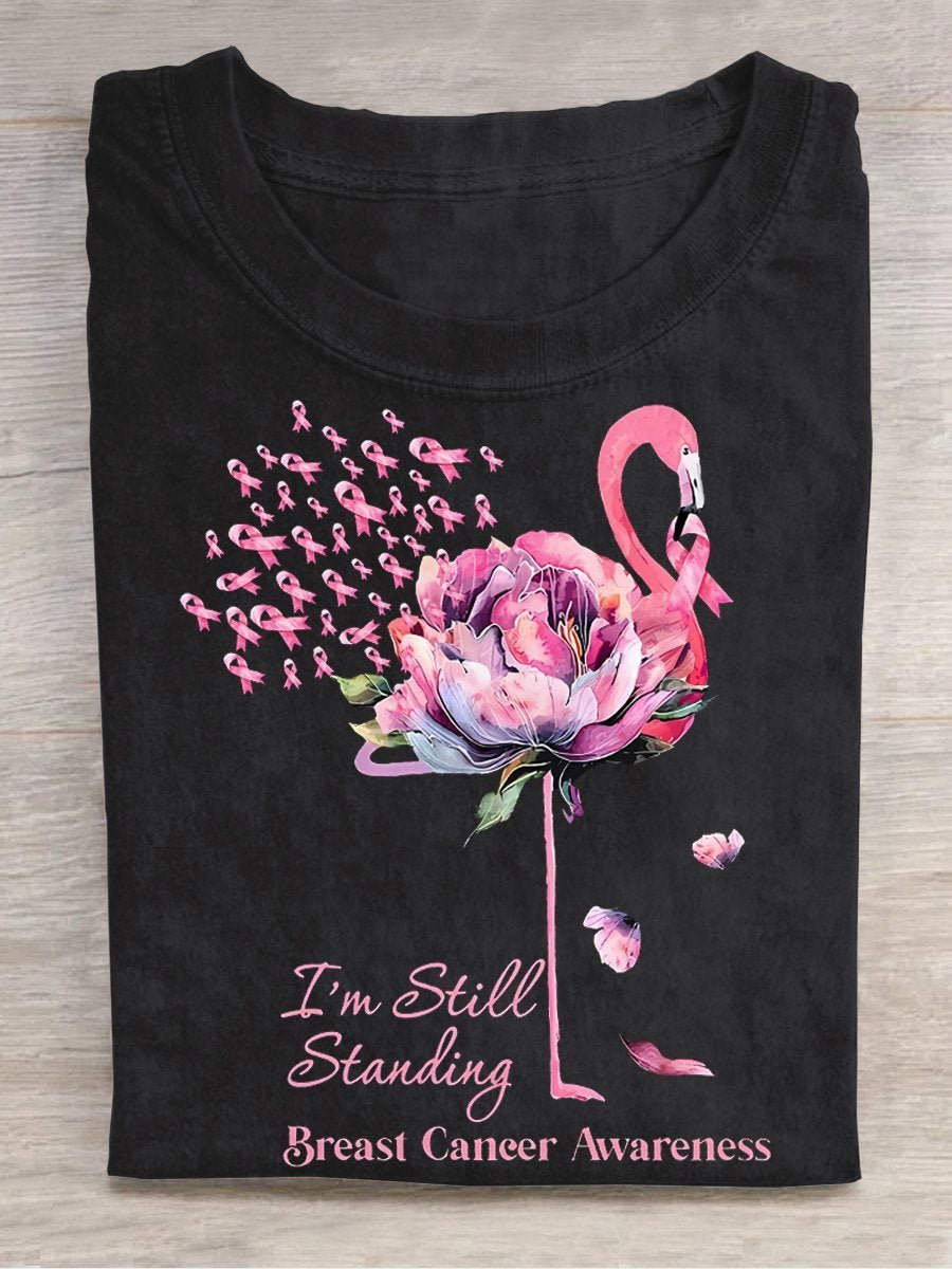 Flamingo I'm Still Standing Floral Breast Cancer Breast Cancer Awareness Month  T-Shirt